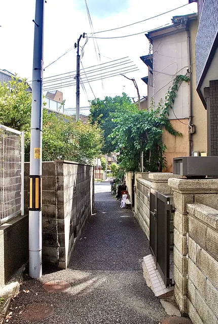 ブロック塀と家々のあいだを、奥へ続く細い道