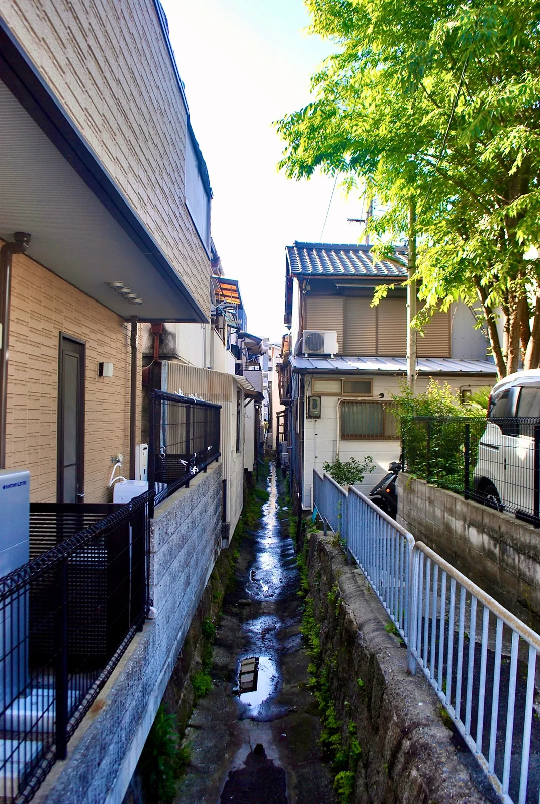 家々に挟まれて流れる細い水路